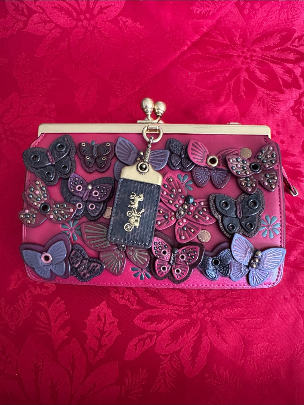 Coach Double Frame Kiss lock with Butterly Appliqué